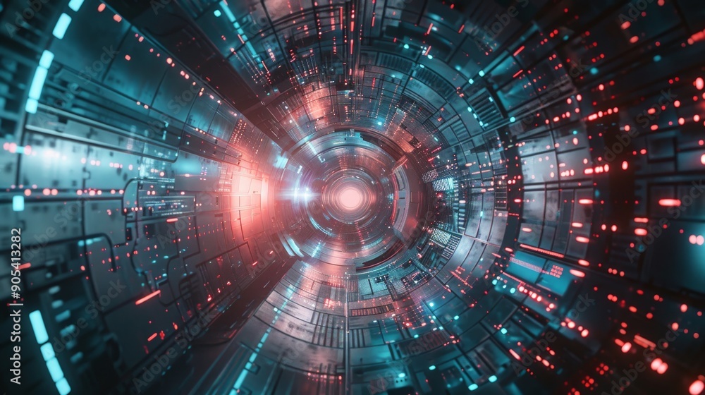 Fototapeta premium Futuristic Sci-Fi Tunnel with Glowing Lights