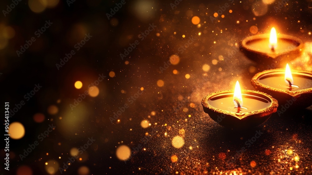 Diwali, Oil lamps on the dark background Diwali, Oil lamps on the dark background