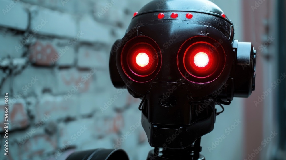 robot with red eyes and a black helmet robot with red eyes and a black helmet