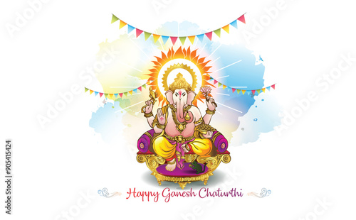 Vector greeting for Ganesh chaturthi. Lord ganesha puja festival.