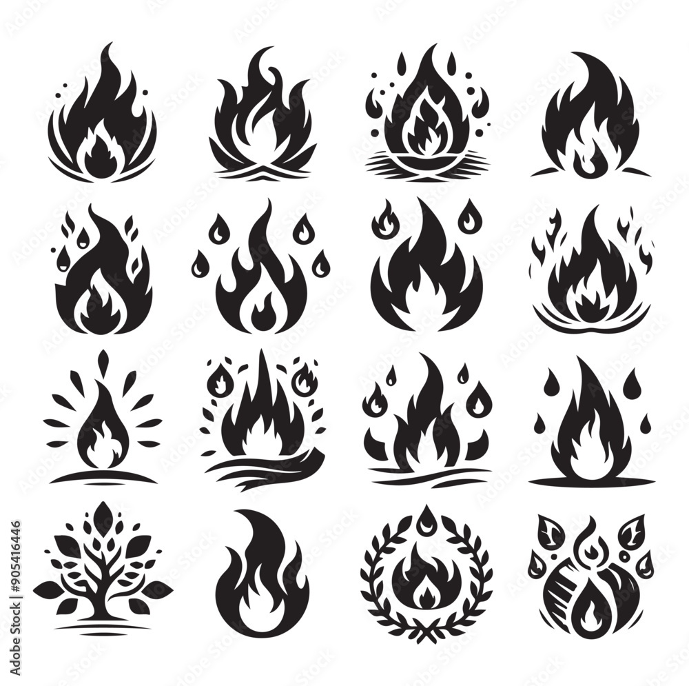 Set of Fire flame graphic set icon vector Set of Fire flame graphic set icon vector