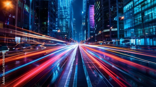 Cityscape with Light Trails at Night