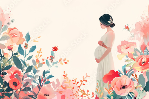 Young happy pregnant woman with flowers photo