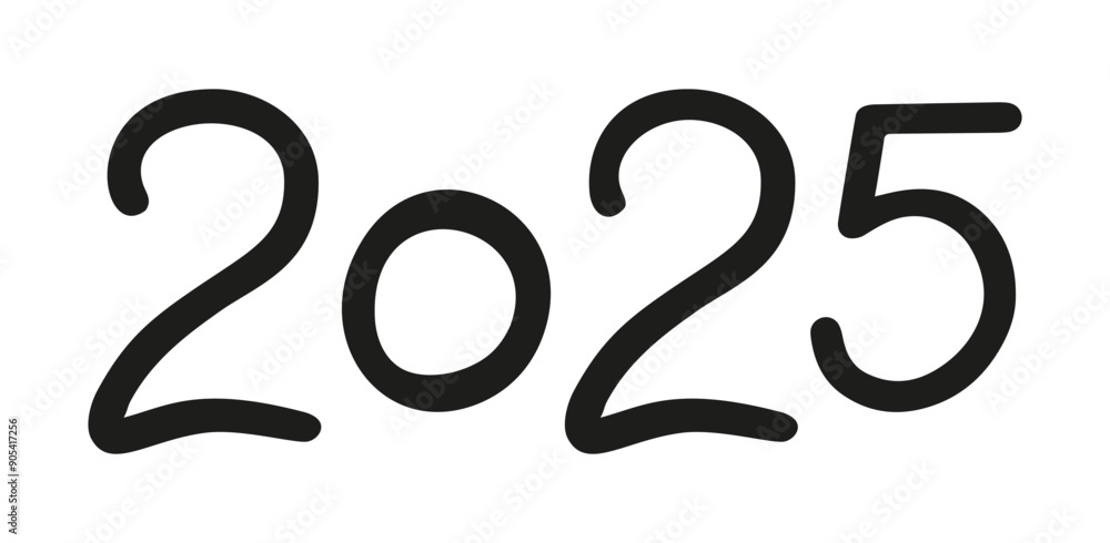 Vector 2025 year black handwriting horizontal font. Illustration with lettering for calendar .Isolated typography thin text for logo design, flyer, banner, poster, planner Vector 2025 year black handwriting horizontal font. Illustration with lettering for calendar .Isolated typography thin text for logo design, flyer, banner, poster, planner