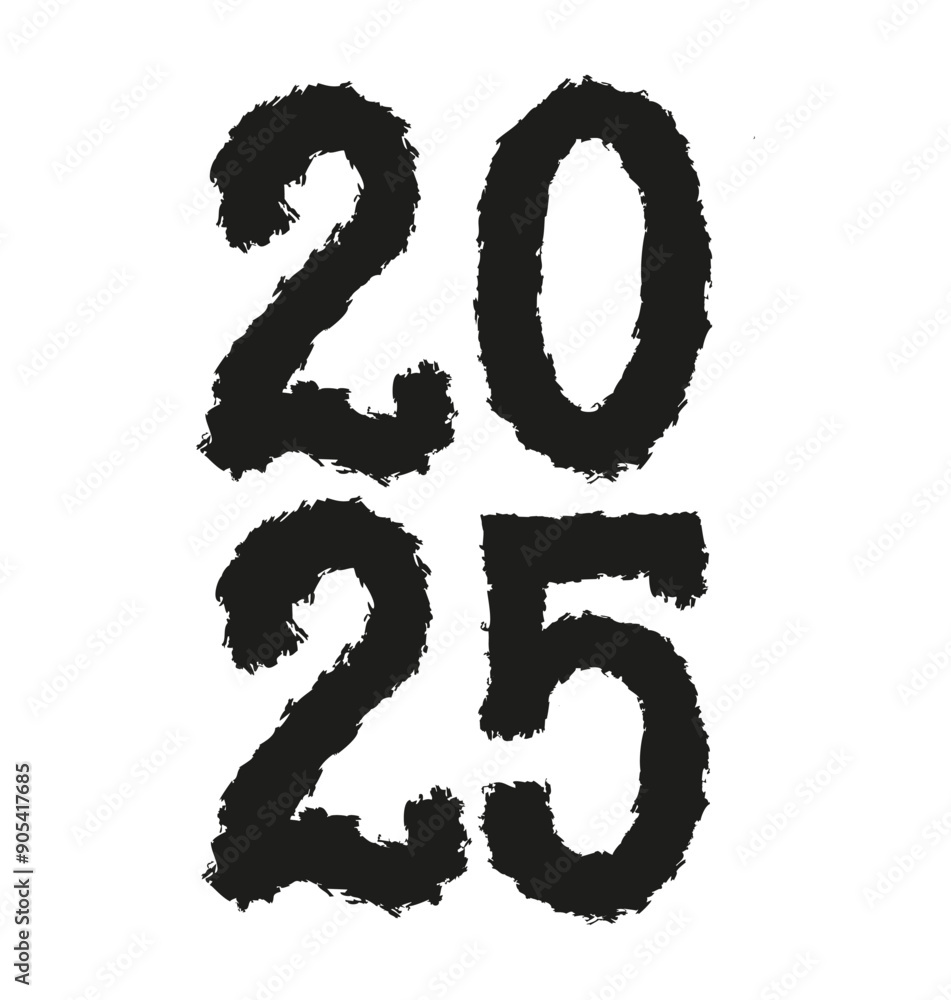 Vector 2025 year black handwriting vertical font. Illustration with lettering for calendar .Isolated typography bold text for logo design, flyer, banner, poster, planner Vector 2025 year black handwriting vertical font. Illustration with lettering for calendar .Isolated typography bold text for logo design, flyer, banner, poster, planner