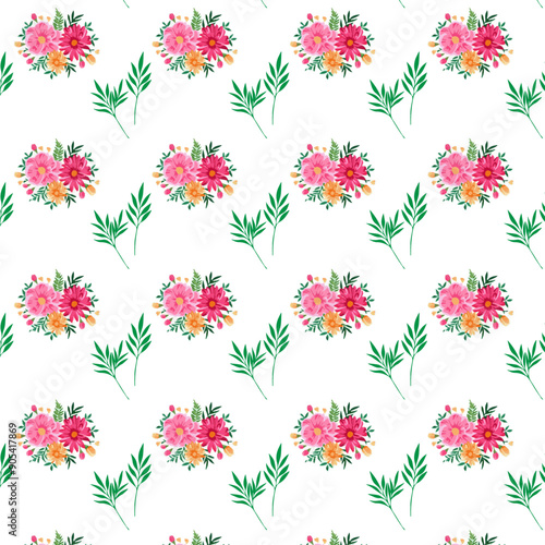 Floral semless pattern vector flat illustration. Blooming flowers.