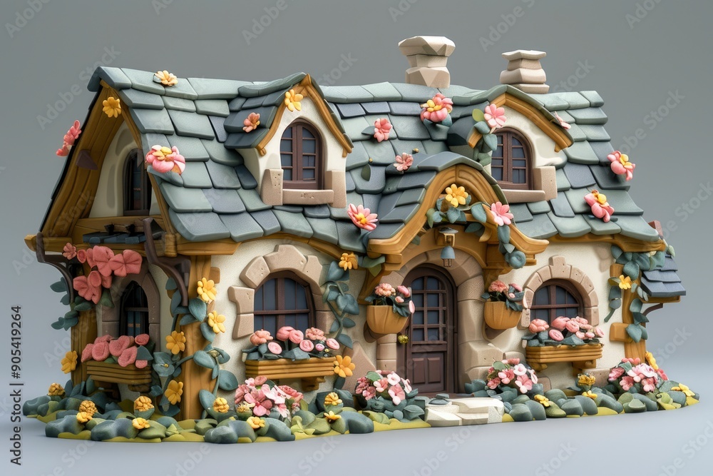 Fototapeta premium Charming Cottage with Flower Detail