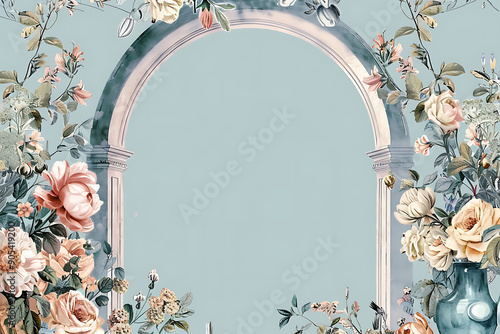 Classical Baroque decorative arch with vintage flower vase illustration for wedding decoration