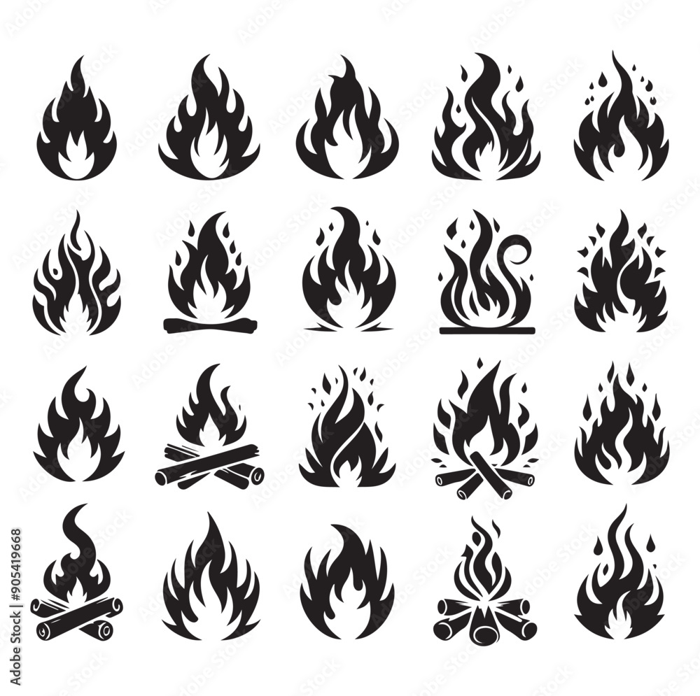 Set of Fire flame graphic set icon vector Set of Fire flame graphic set icon vector