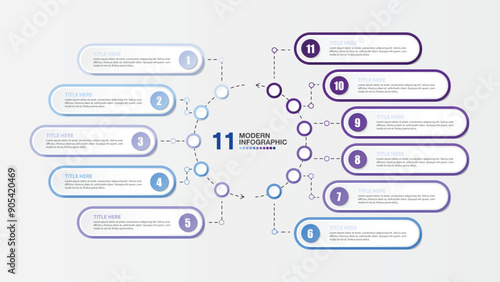 Blue tone circle infographic with 11 steps, process or options.