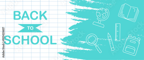 Back to School Banner on Checkered Sheet with Icons