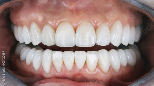 Quadro su tela all teeth covered with veneers on the upper and lower jaw