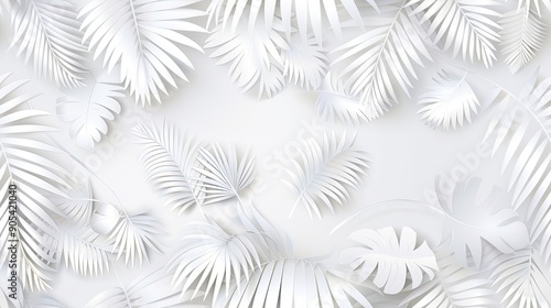 A collection of beautifully layered white tropical leaves creates an intricate and textured design on a soft, neutral backdrop SEAMLESS PATTERN