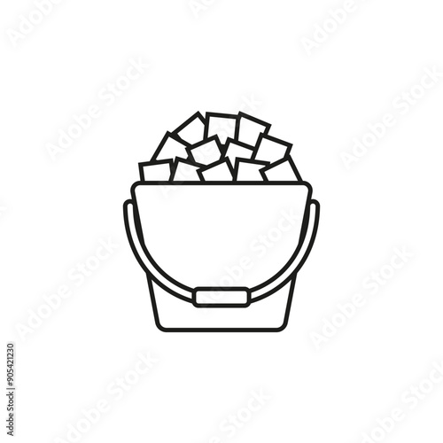 Bucket icon with ice cubes. Vector drawing and illustration on a white background.