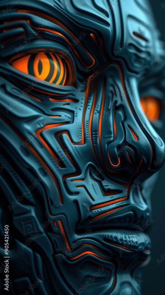 Naklejka premium A Close-up Shot of a Cyber-ethnic hieroglyphs, diverse facial symbols