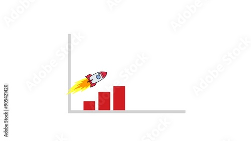 business graph with arrow business growth concept with rocket animation	
