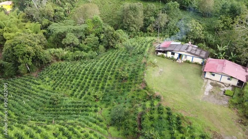 Finca en medio del campo colombiano, al rededor de varios cultivos