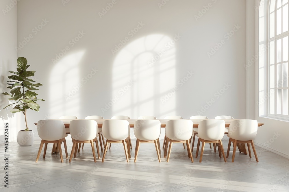 Modern bright interior empty room , table with chairs. Mock up. Suitable for interior rooms furniture template, Generative AI Modern bright interior empty room , table with chairs. Mock up. Suitable for interior rooms furniture template, Generative AI