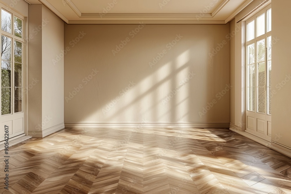 Obraz premium empty living room with beige tones wall, Generative AI