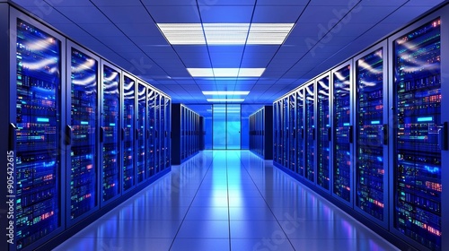 A large room with many computer servers