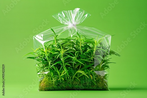 Lush indoor garden setup within a clear plastic enclosure, focusing on urban green spaces photo