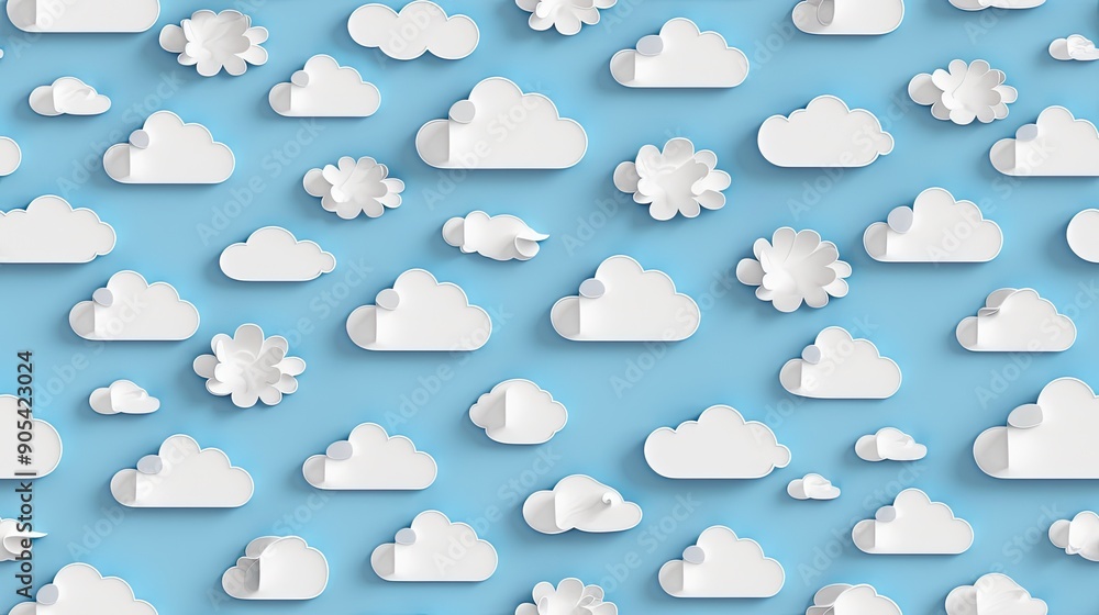 Fluffy white clouds drift across a serene blue sky, illuminated by bright sunlight, creating a peaceful and calming atmosphere SEAMLESS PATTERN Fluffy white clouds drift across a serene blue sky, illuminated by bright sunlight, creating a peaceful and calming atmosphere SEAMLESS PATTERN