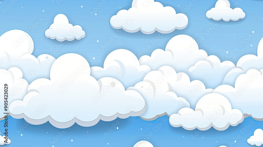 Fluffy white clouds drift across a serene blue sky, illuminated by bright sunlight, creating a peaceful and calming atmosphere SEAMLESS PATTERN Fluffy white clouds drift across a serene blue sky, illuminated by bright sunlight, creating a peaceful and calming atmosphere SEAMLESS PATTERN