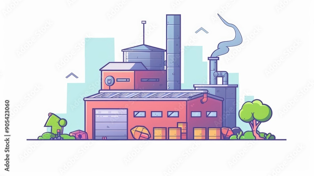 Fototapeta premium A cute cartoon of an AI-driven futuristic smart recycling plant