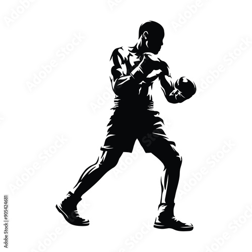 isolated silhouette of boxer on white background