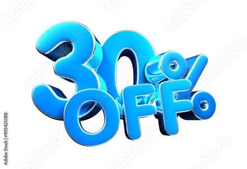 30 percent off blue 3d illustration. Advertising signs, Product design, Product sales, Fabric design, Digital printing.