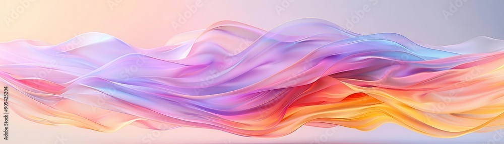 Fototapeta premium Abstract iridescent liquid swirls with a clear orb, a dreamy and colorful composition.