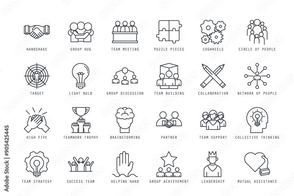 Set of teamwork icons vector illustration. icons bundle isolated on white background Set of teamwork icons vector illustration. icons bundle isolated on white background