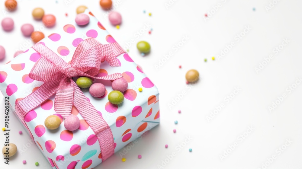 Smarties in the corner, cute gift box isolated on white background Smarties in the corner, cute gift box isolated on white background