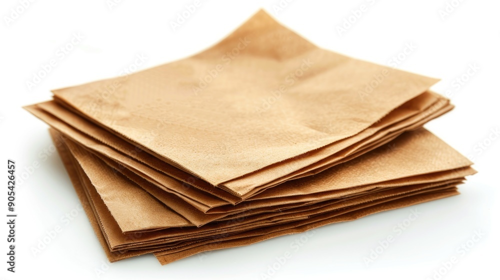 Brown paper serviettes placed alone on a white background Brown paper serviettes placed alone on a white background