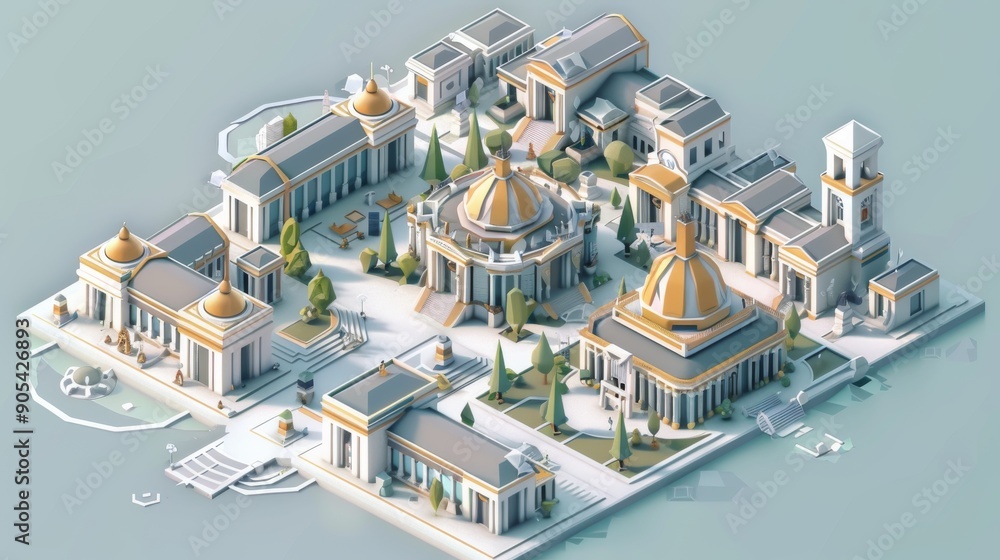 Naklejka premium 3d isometric three-dimensional European architecture