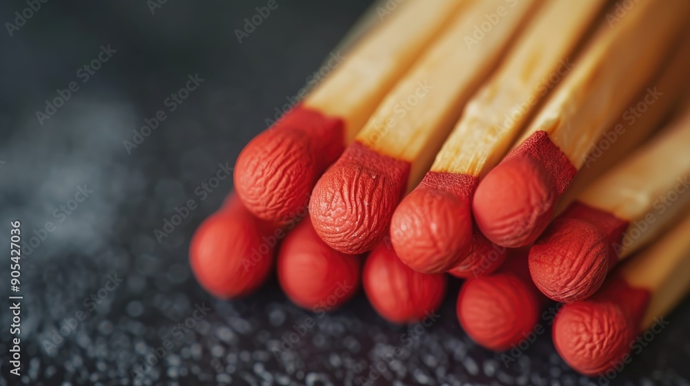 Macro shot of wooden matches on grey background Macro shot of wooden matches on grey background