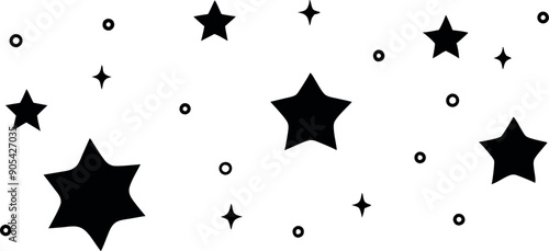 A row of stars with a black background. The stars are all different sizes and are scattered