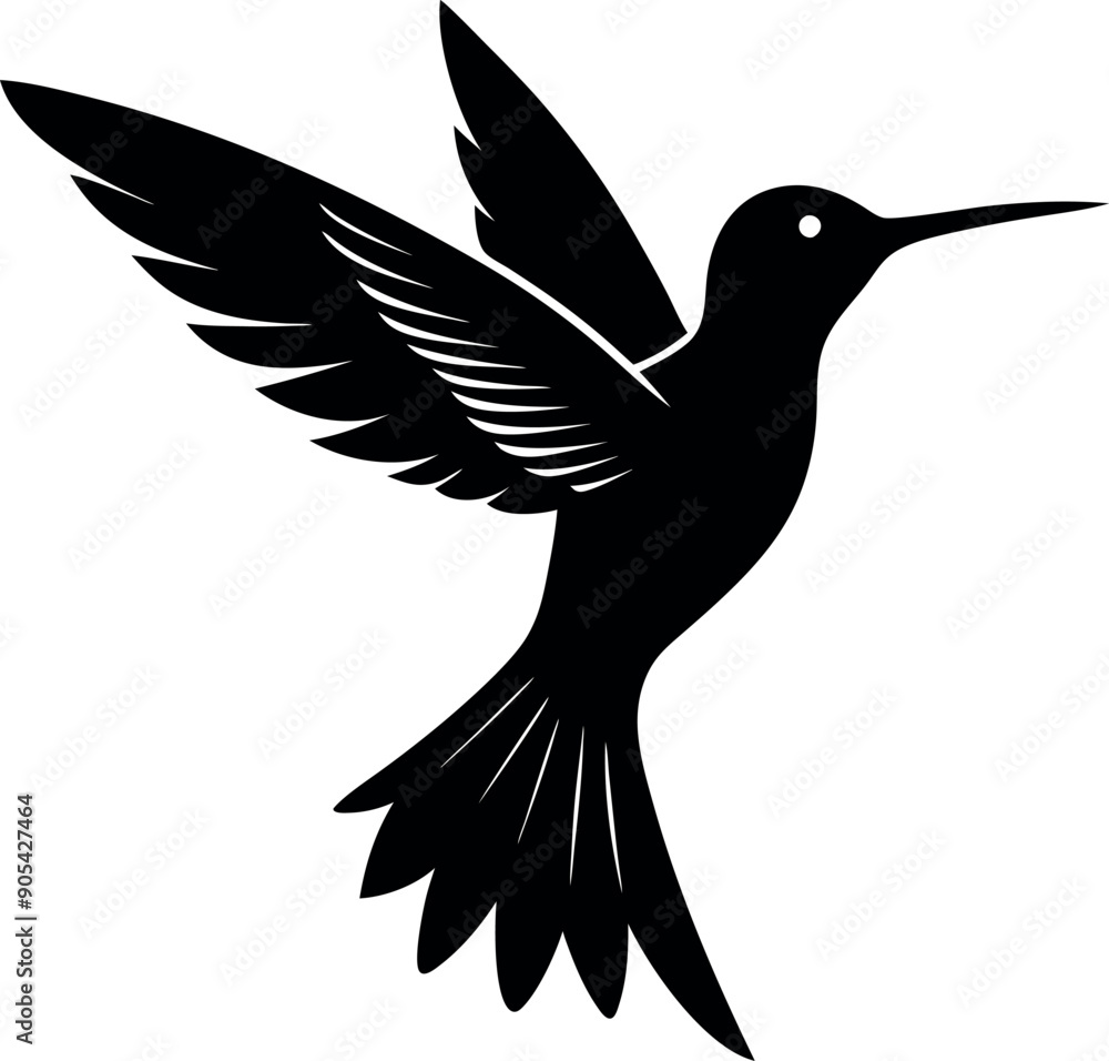 Obraz premium A black and white bird with a long beak flying in the air.