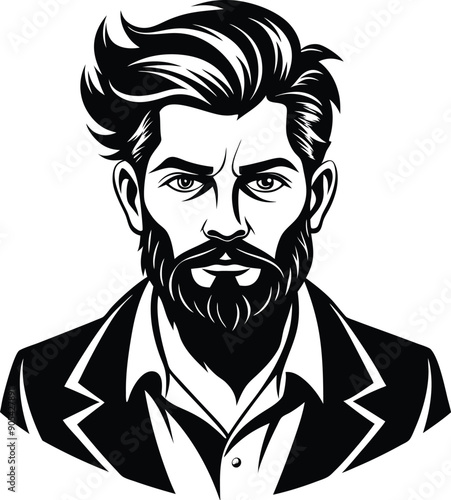 silhouette of hipster man head white background