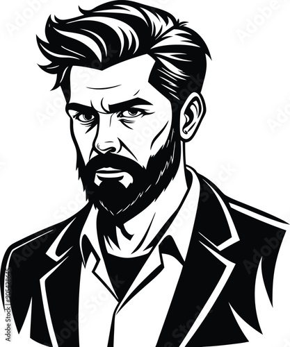 silhouette of hipster man head white background