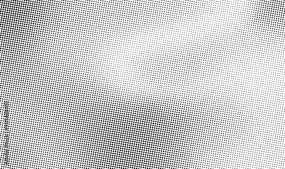 Fototapeta premium Grunge halftone gradient texture with wavy shape. Fading grit noise background. Sandy gritty wallpaper. Retro round pixelated backdrop. Black and white comic overlay. Vector textured graphic design