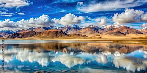 Beautiful natural scenery of Basum Tso in Tibet , serene, lake, mountains, reflection, calm, tranquil, picturesque photo