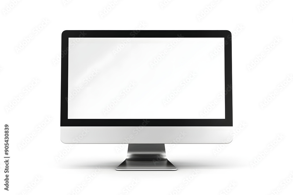 A computer monitor with a black frame and a white screen A computer monitor with a black frame and a white screen
