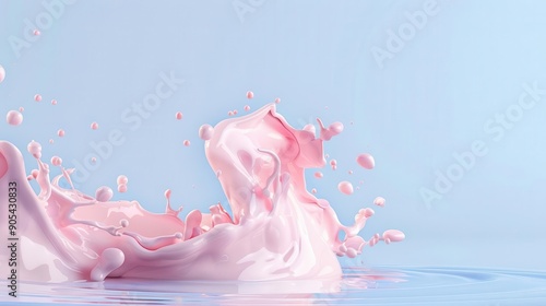 Pink liquid splash on a blue background.