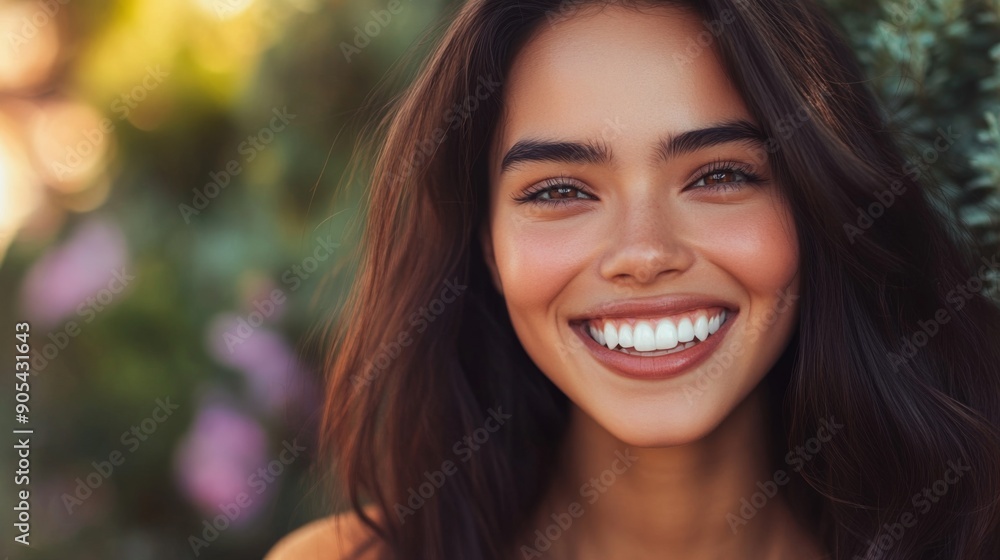 Beautiful woman with an open-mouthed smile, showcasing her straight and white teeth. Beautiful woman with an open-mouthed smile, showcasing her straight and white teeth.