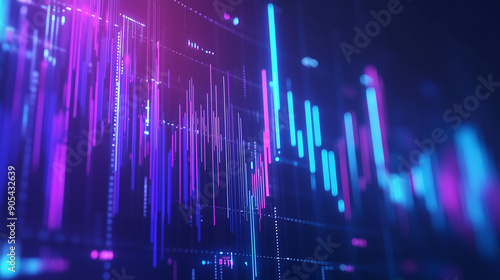 digital background with purple and blue gradient color, featuring stock market charts and graphs photo