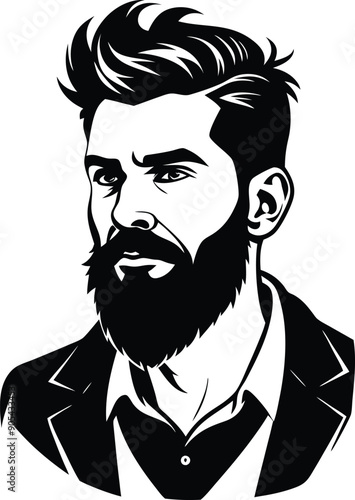silhouette of hipster man head white background