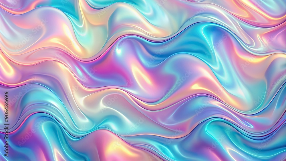 Obraz premium Abstract holographic texture with wavy gradient pastel backgrounds, render, holographic, abstract, texture, wavy