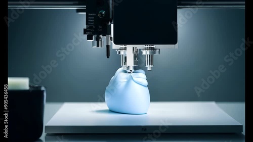 Human heart working process. Cardiac Implant Printing Illustration. Modern Medical Automatic Production Technology Concept. Beautiful 3D Animation Time-Lapse 4K UHD 3840x2160.