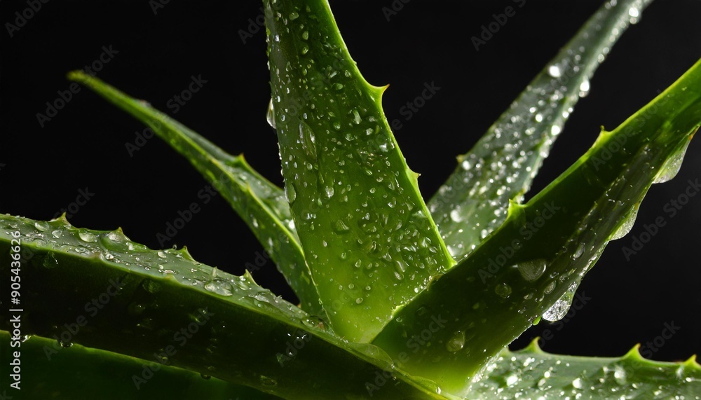 Nourishing Nature: Dewy Aloe Vera Leaves on a Shadowy Background Nourishing Nature: Dewy Aloe Vera Leaves on a Shadowy Background